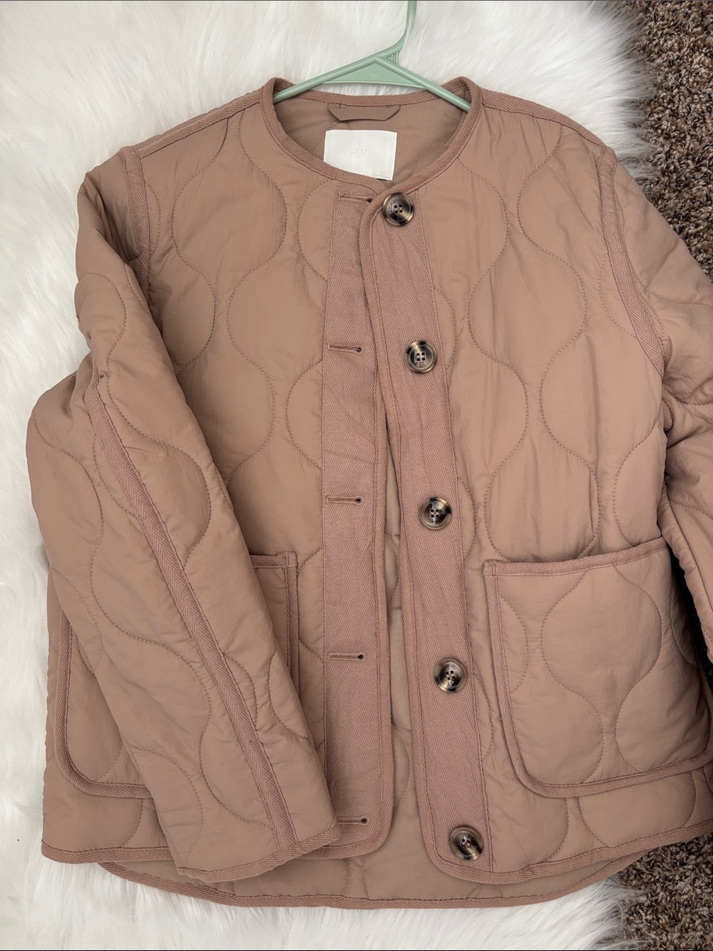 H&M Quilted Button-Up Jacket in Mauve